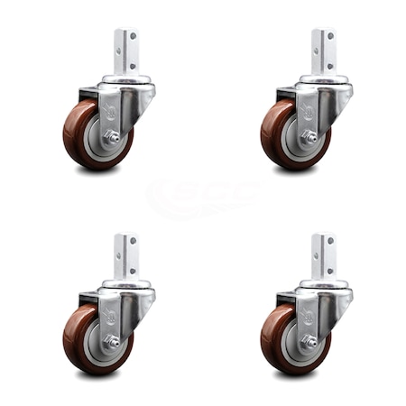 Service Caster 3.5 Inch Maroon Polyurethane Wheel Swivel 7/8 Inch Square Stem Caster Set SCC SCC-SQ20S3514-PPUB-MRN-78-4